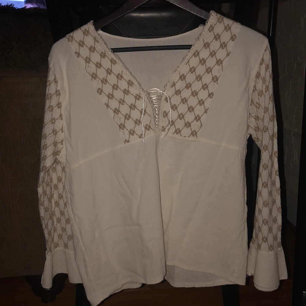 Cream Vintage Bell-Sleeve Blouse